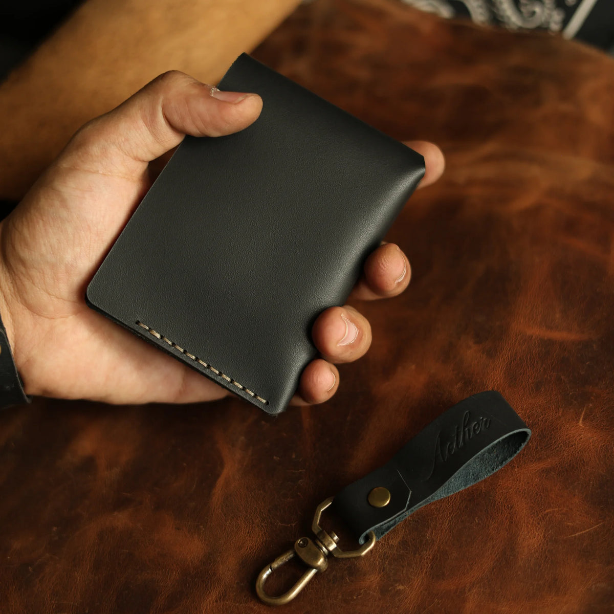 Midnight Black Leather Bifold Wallet