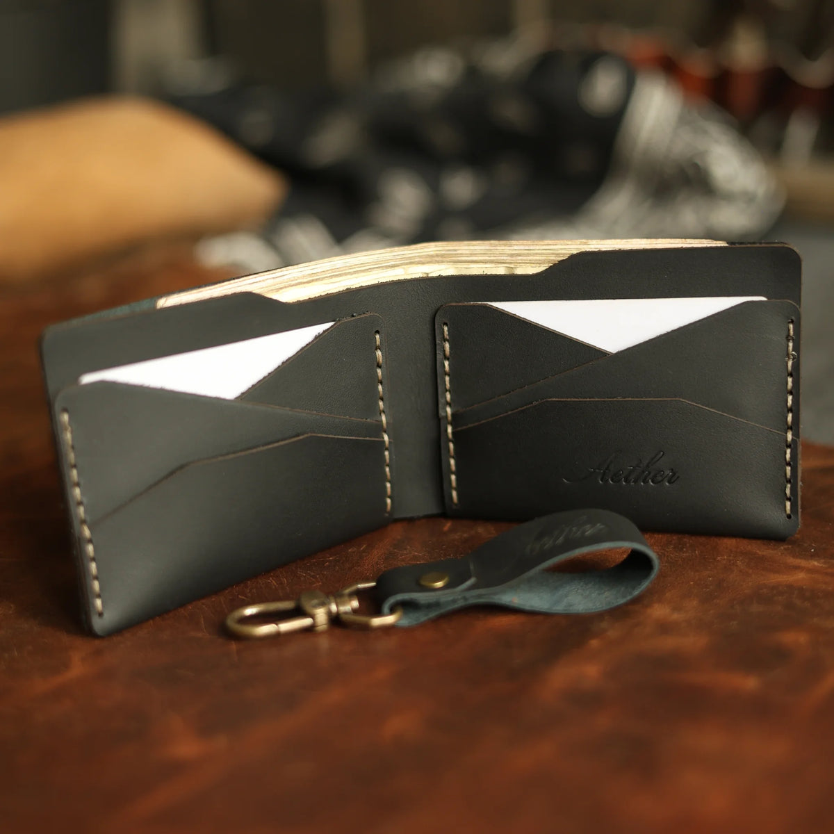 Midnight Black Leather Bifold Wallet