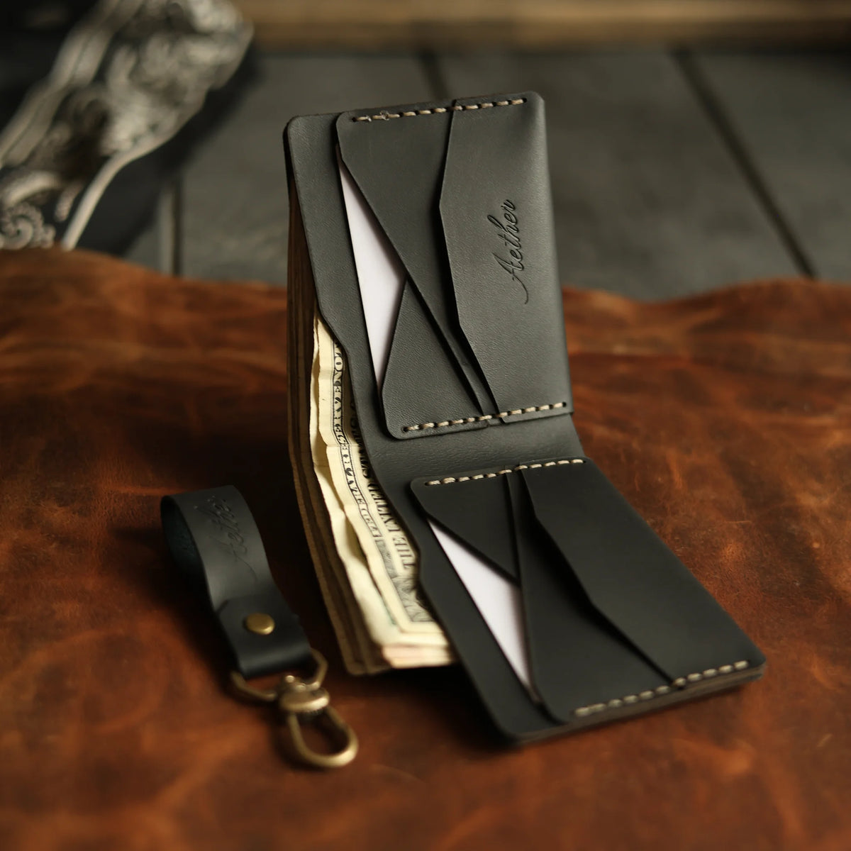 Midnight Black Leather Bifold Wallet