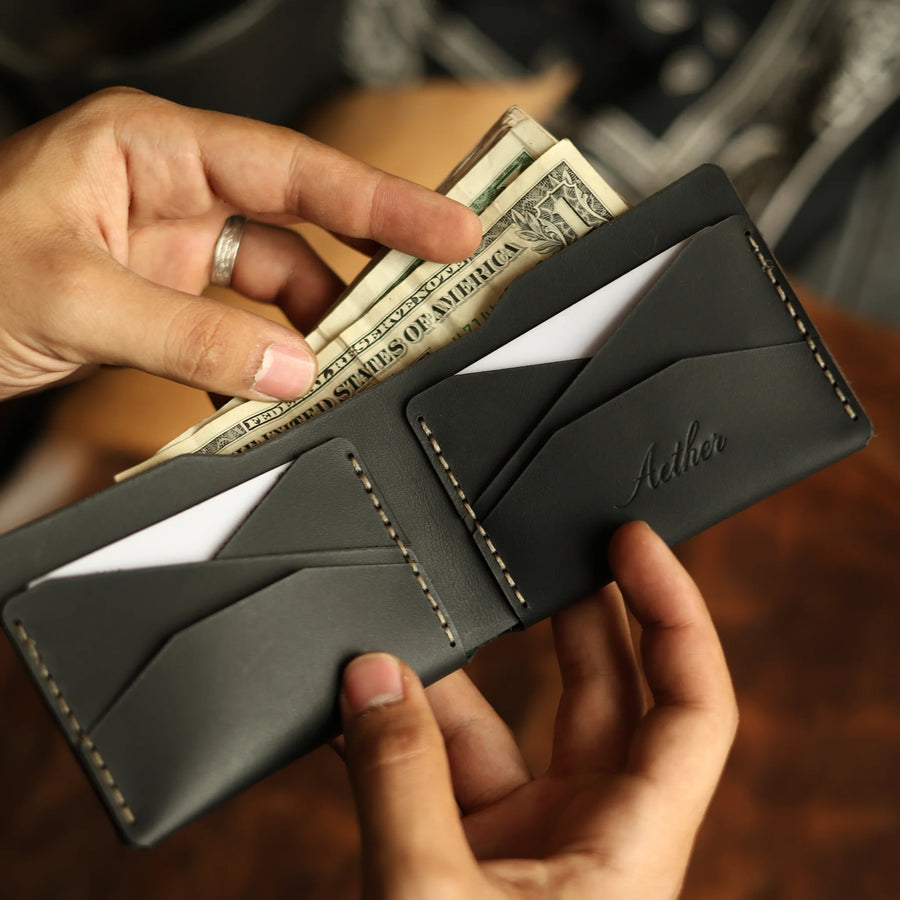 Midnight Black Leather Bifold Wallet