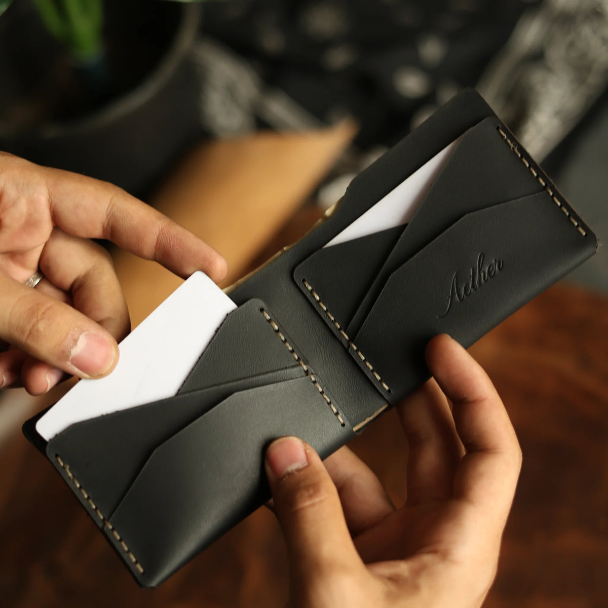 Midnight Black Leather Bifold Wallet