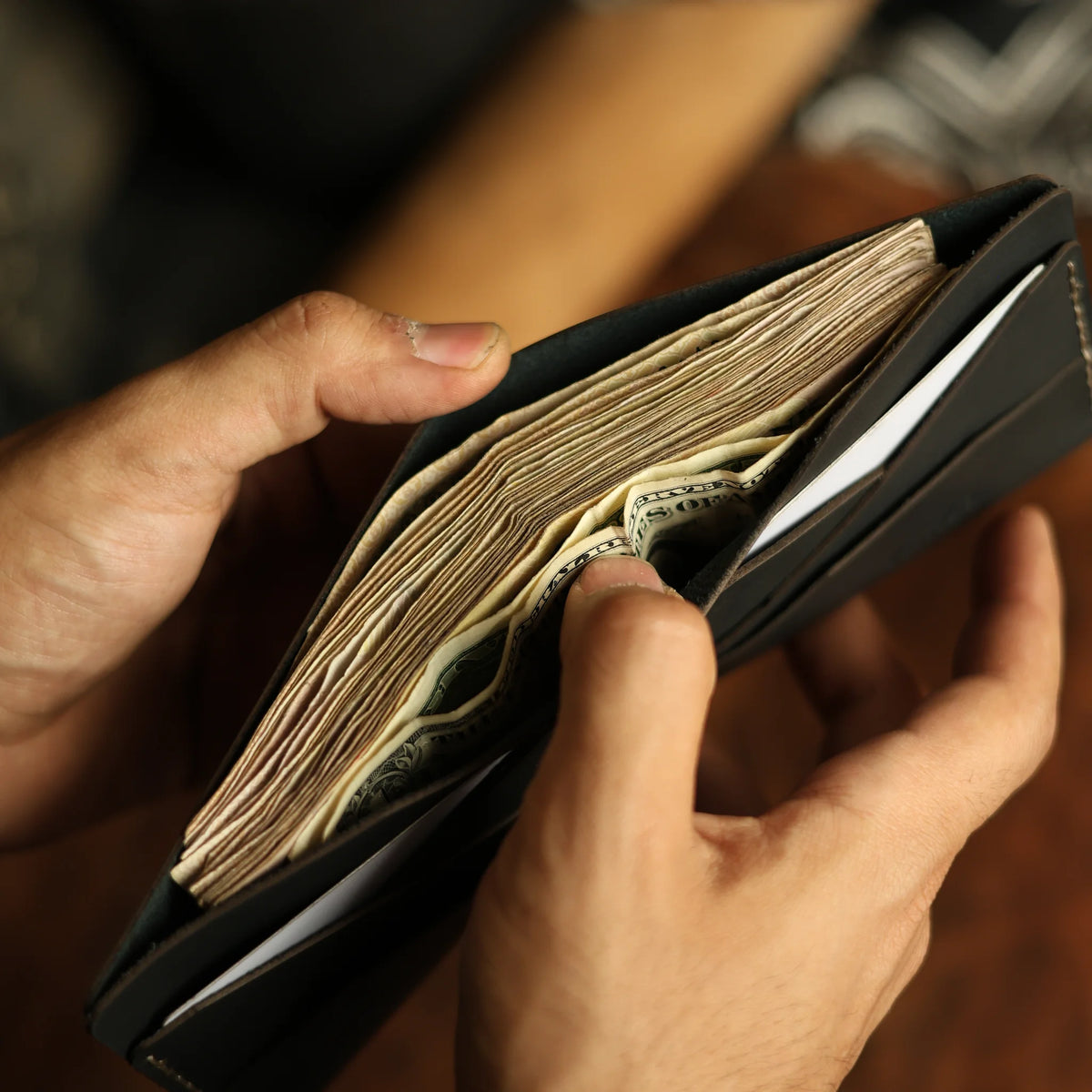 Midnight Black Leather Bifold Wallet