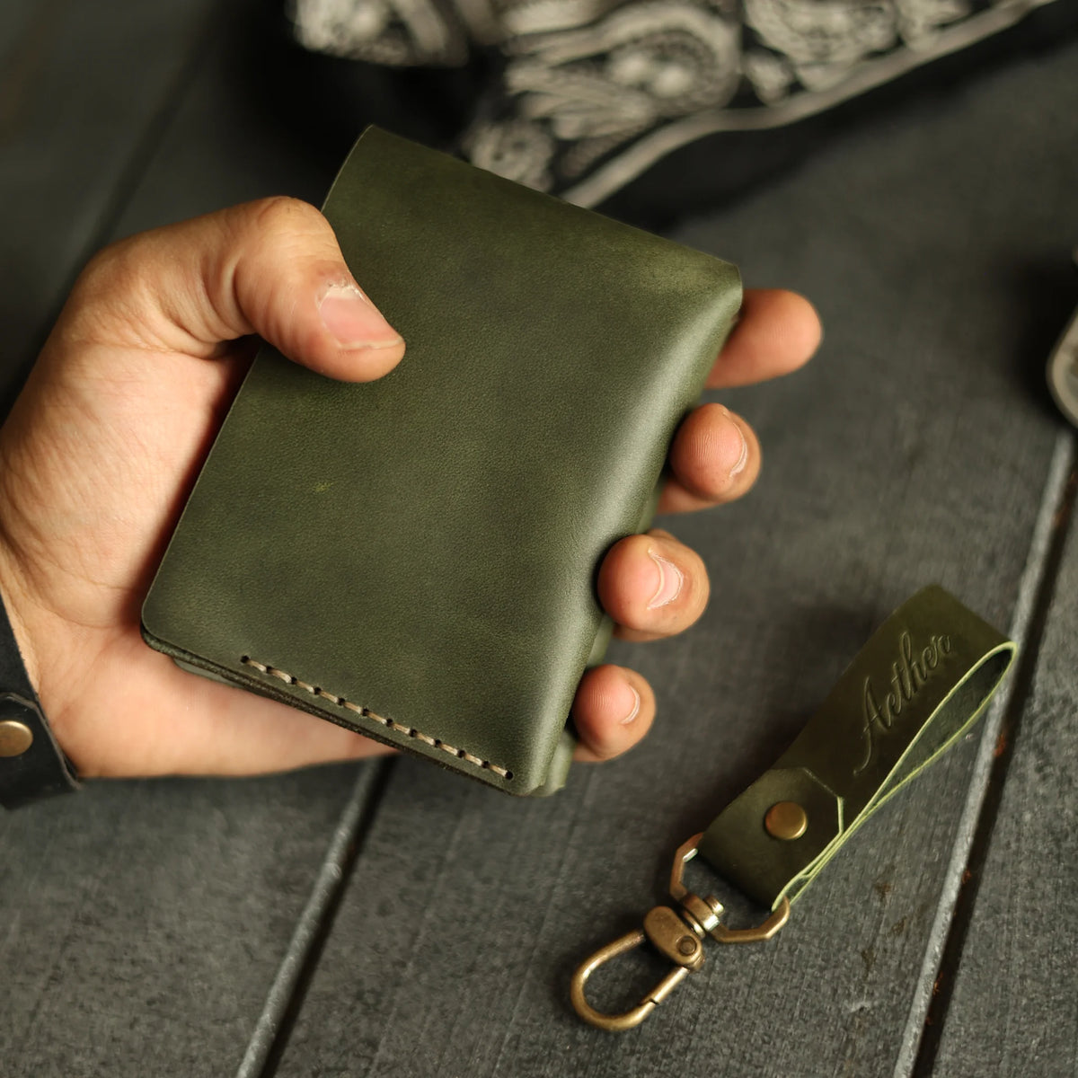 Olive Green Leather Bifold Wallet