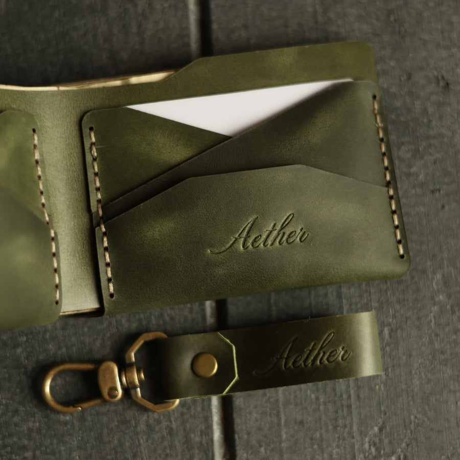 Olive Green Leather Bifold Wallet