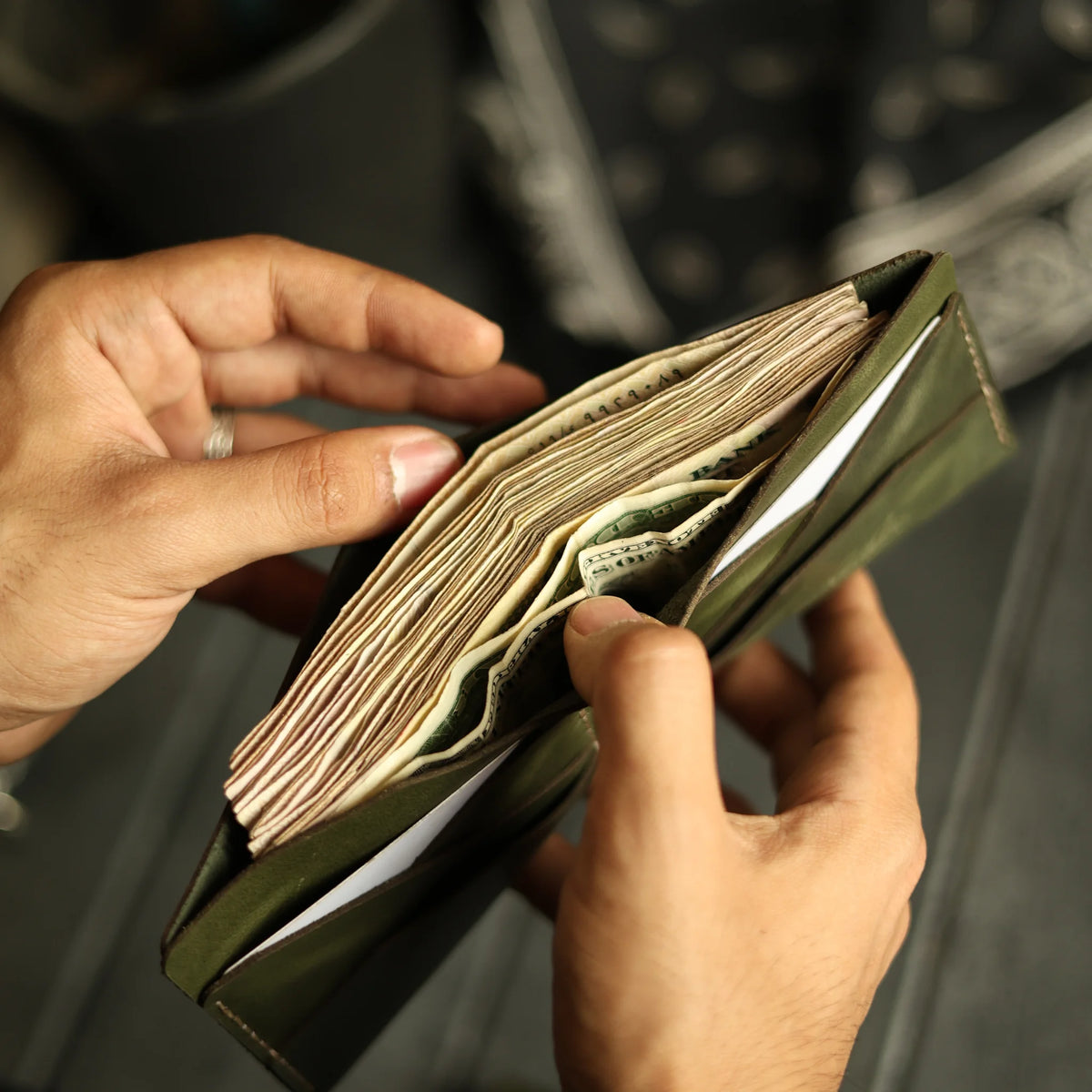Olive Green Leather Bifold Wallet