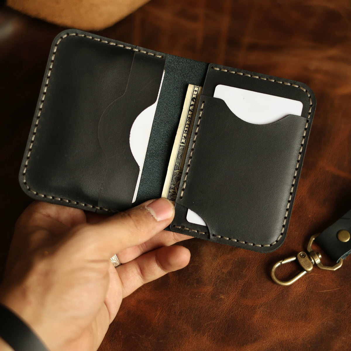 Midnight Black Leather Card Holder