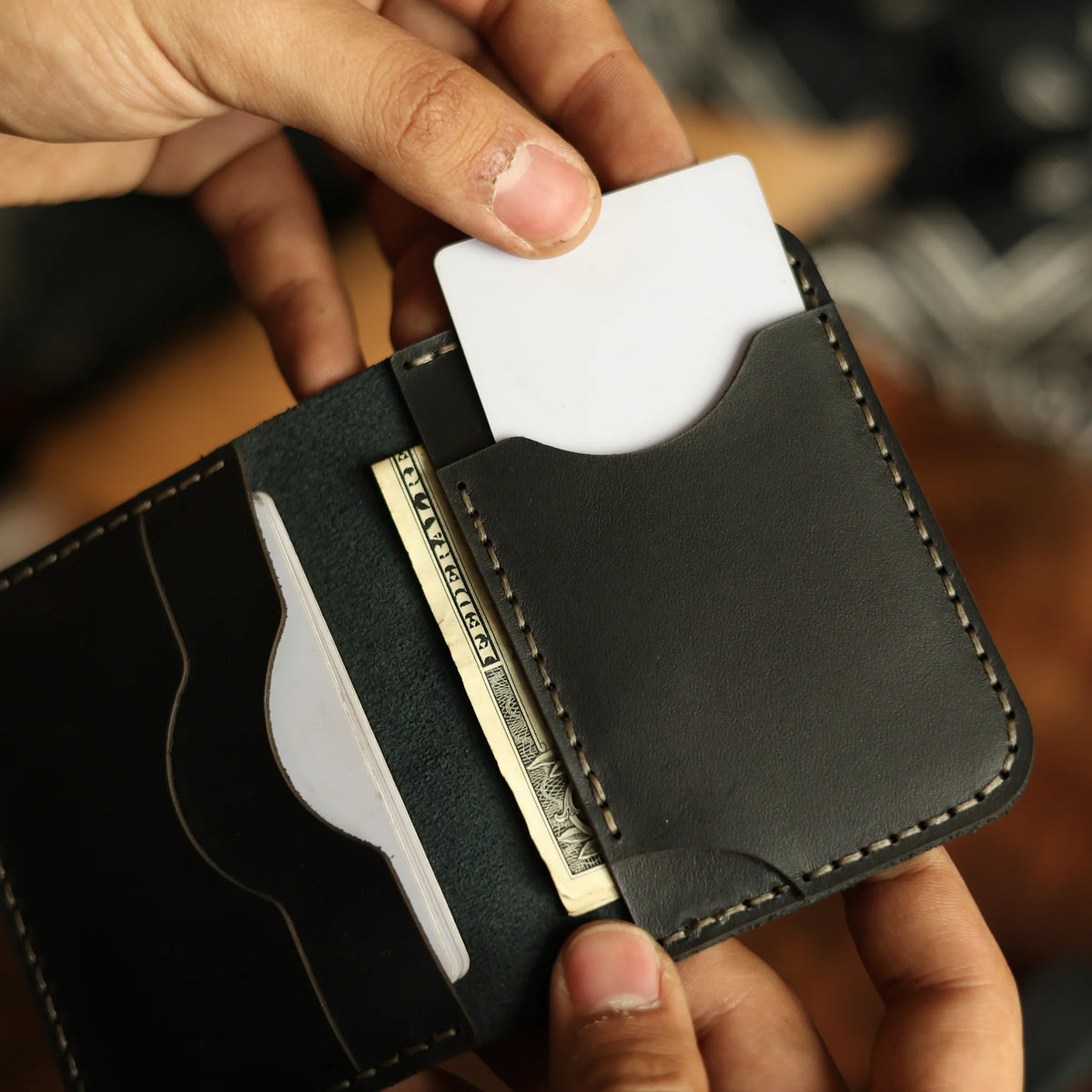 Midnight Black Leather Card Holder