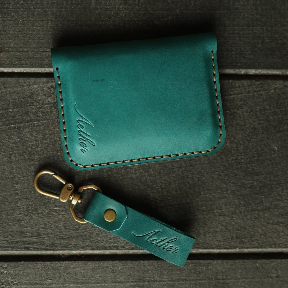 Rich Turquoise Leather Card Holder
