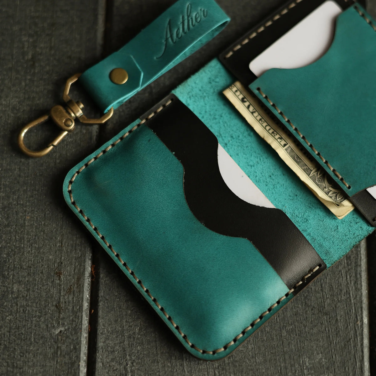 Rich Turquoise Leather Card Holder