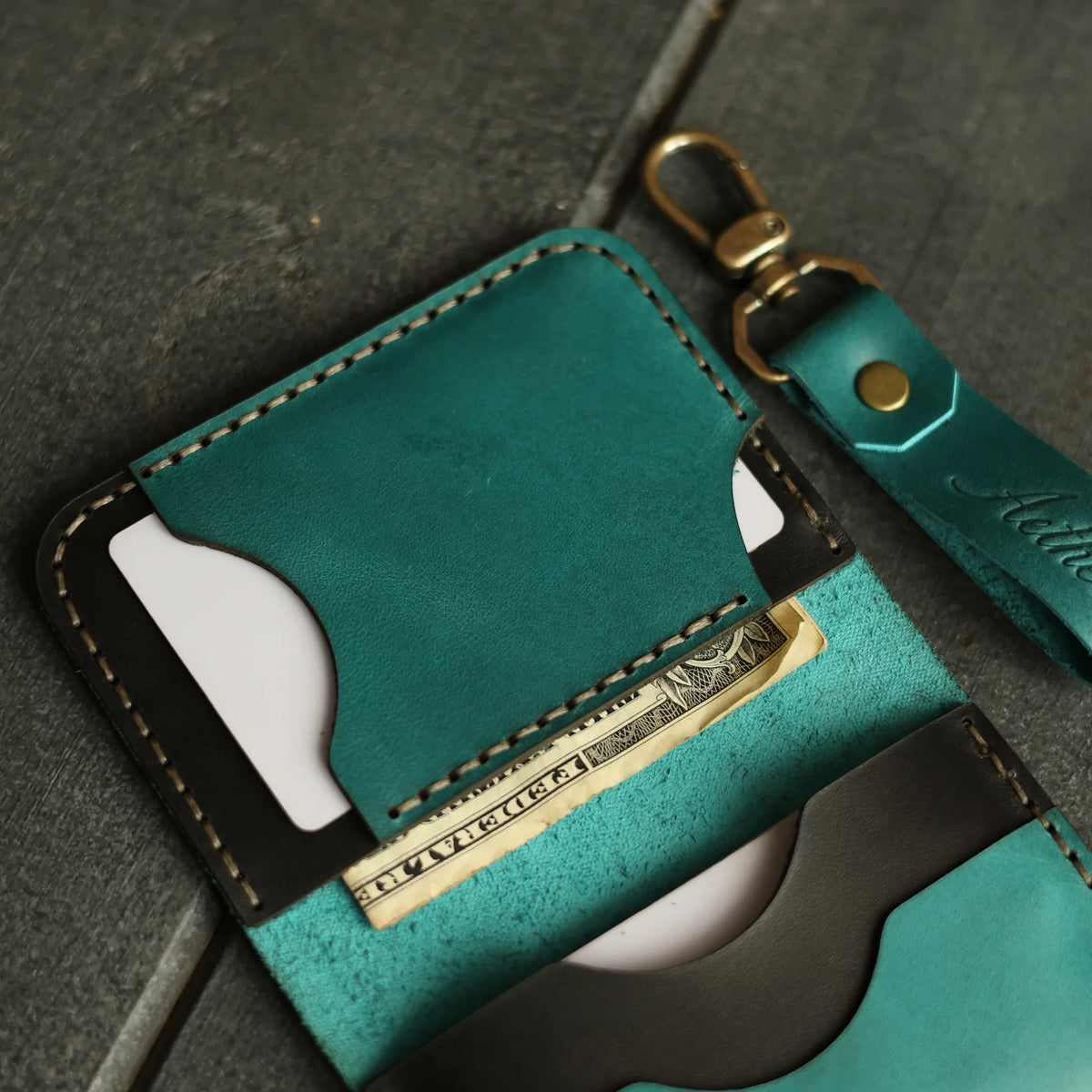 Rich Turquoise Leather Card Holder