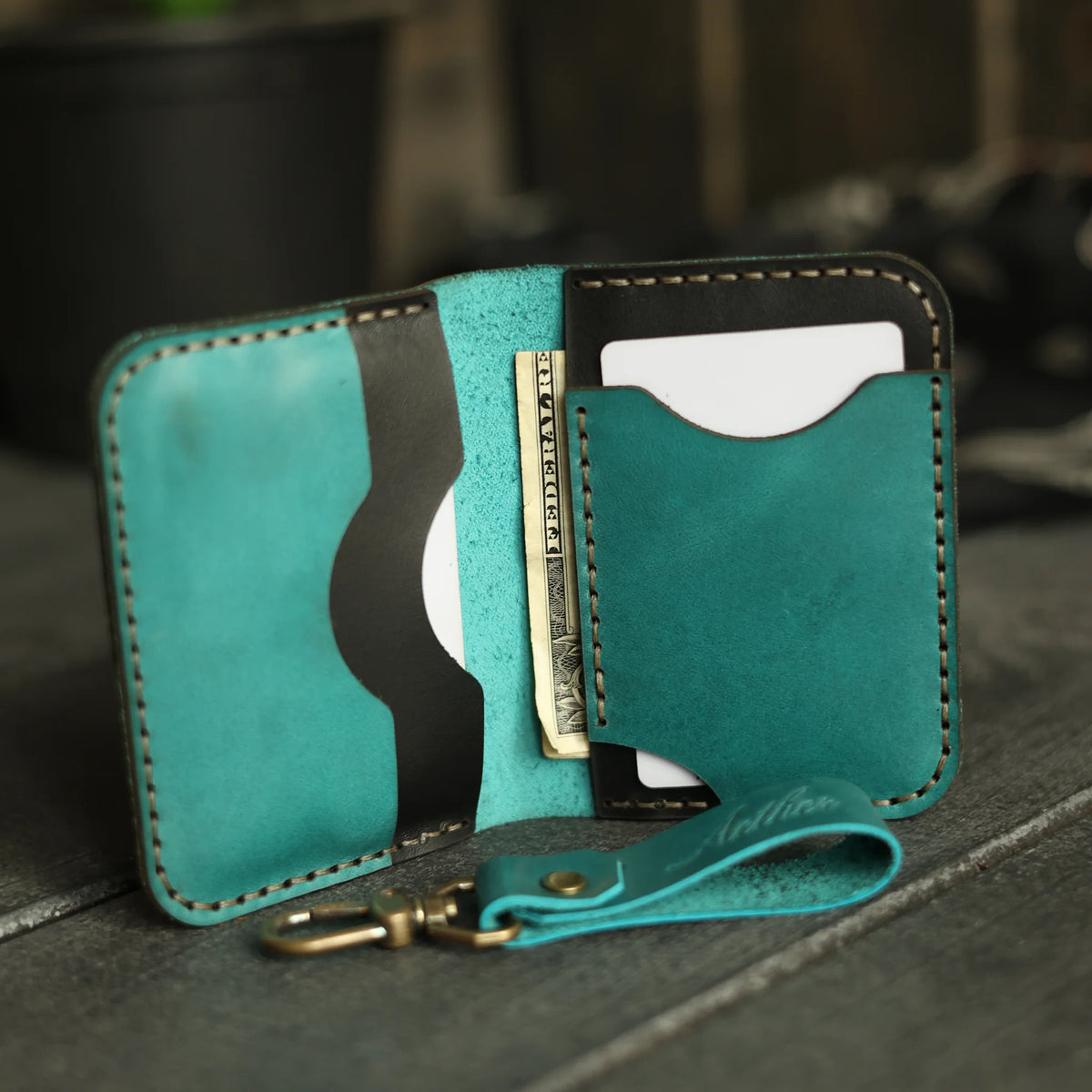 Rich Turquoise Leather Card Holder