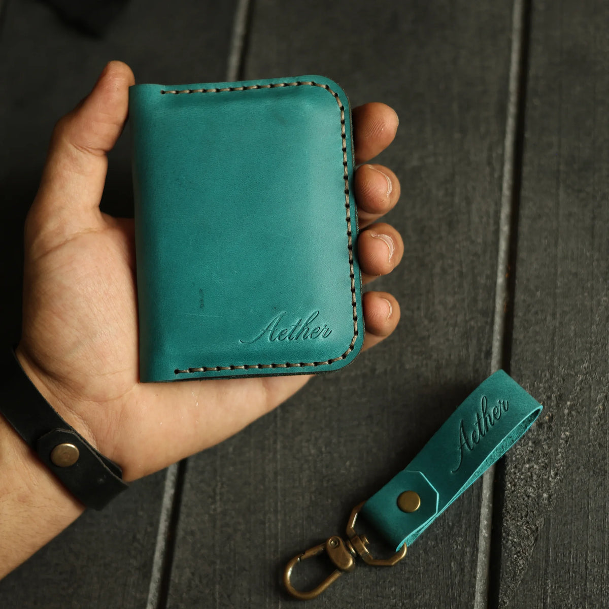 Rich Turquoise Leather Card Holder