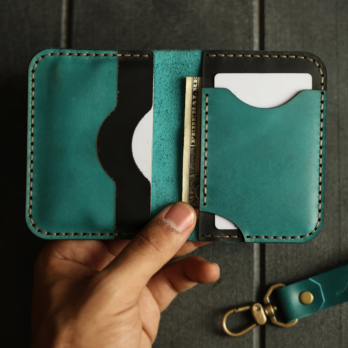 Rich Turquoise Leather Card Holder