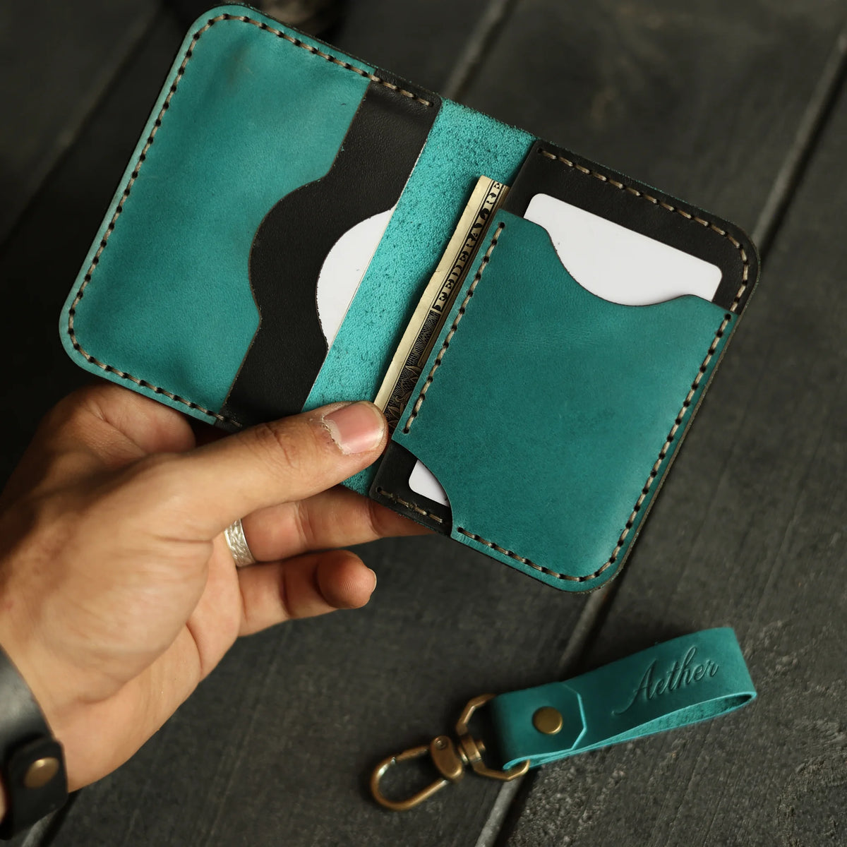 Rich Turquoise Leather Card Holder