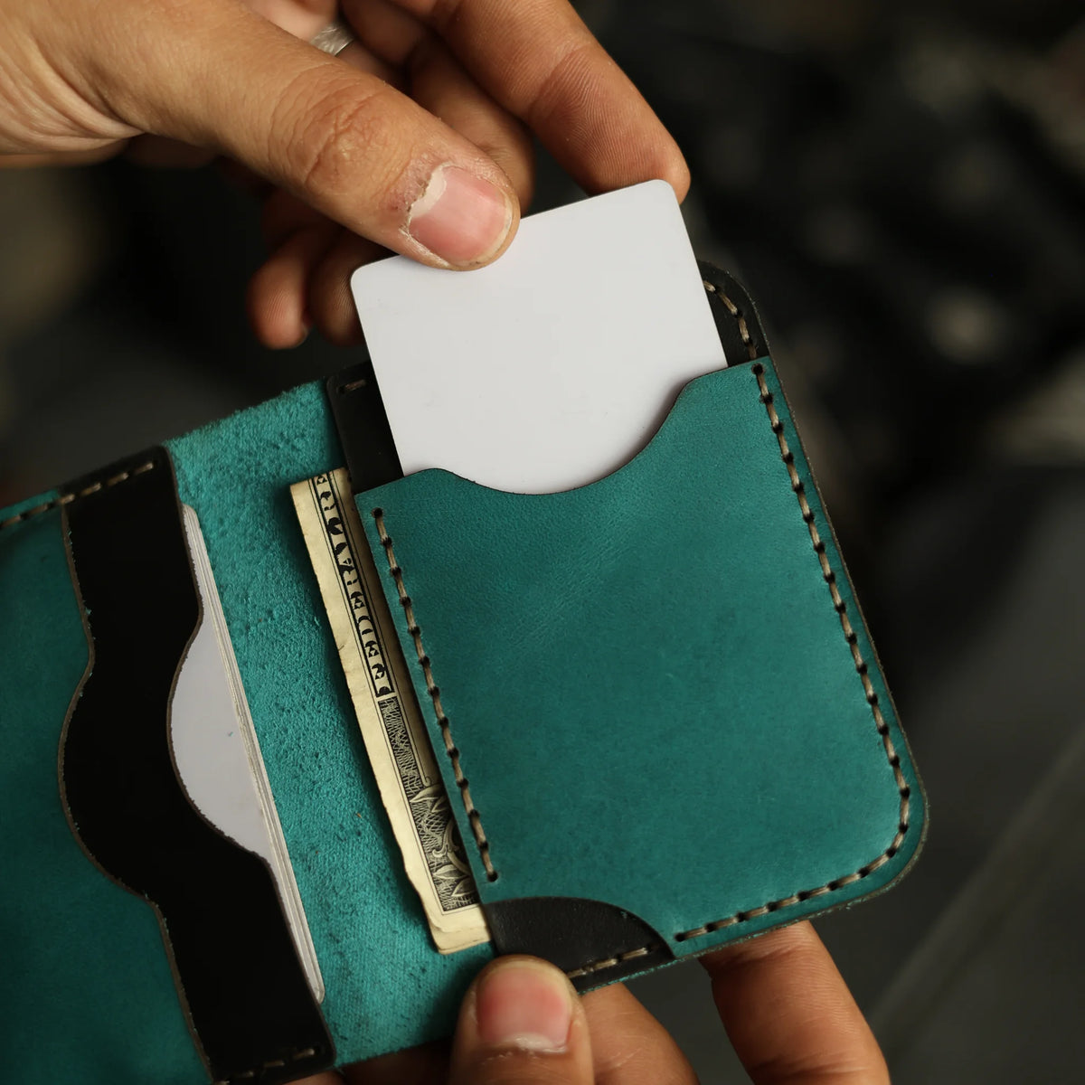 Rich Turquoise Leather Card Holder