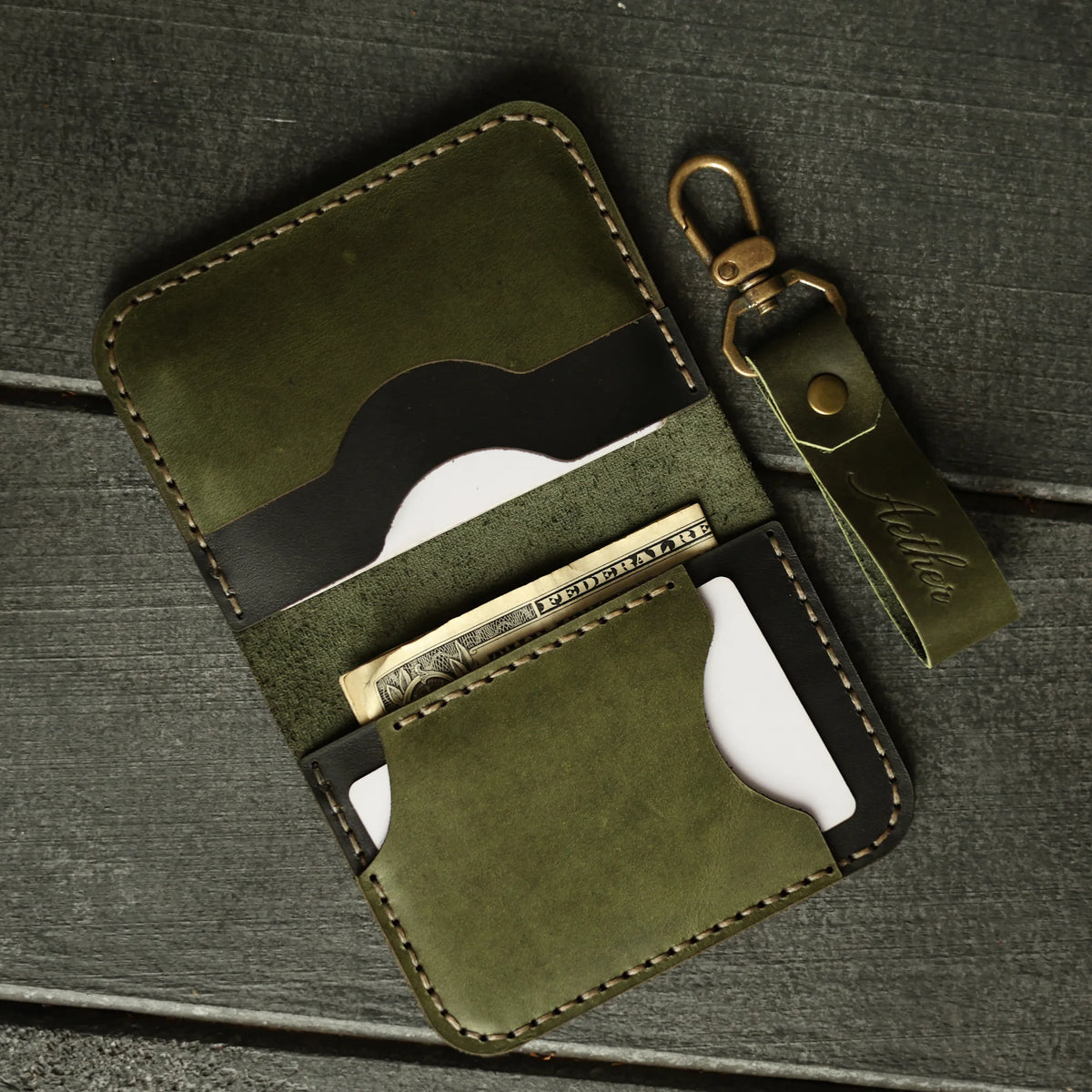 Olive Green Leather Card Holder