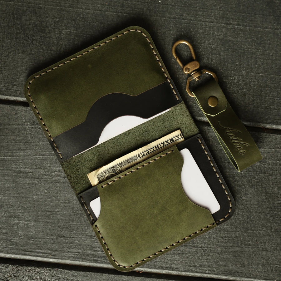 Olive Green Leather Card Holder