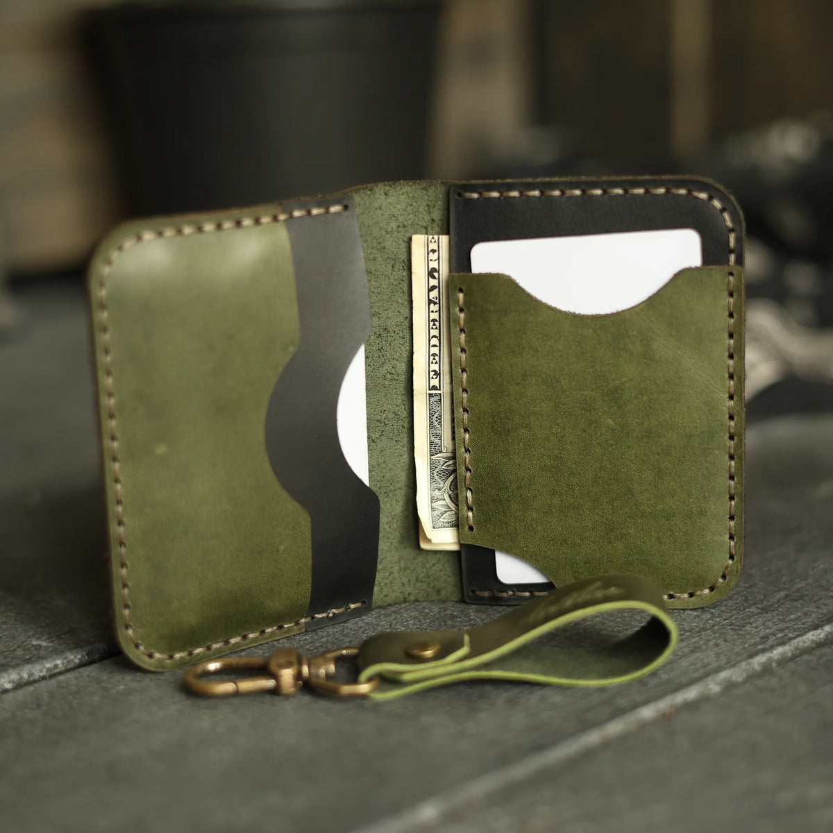 Olive Green Leather Card Holder