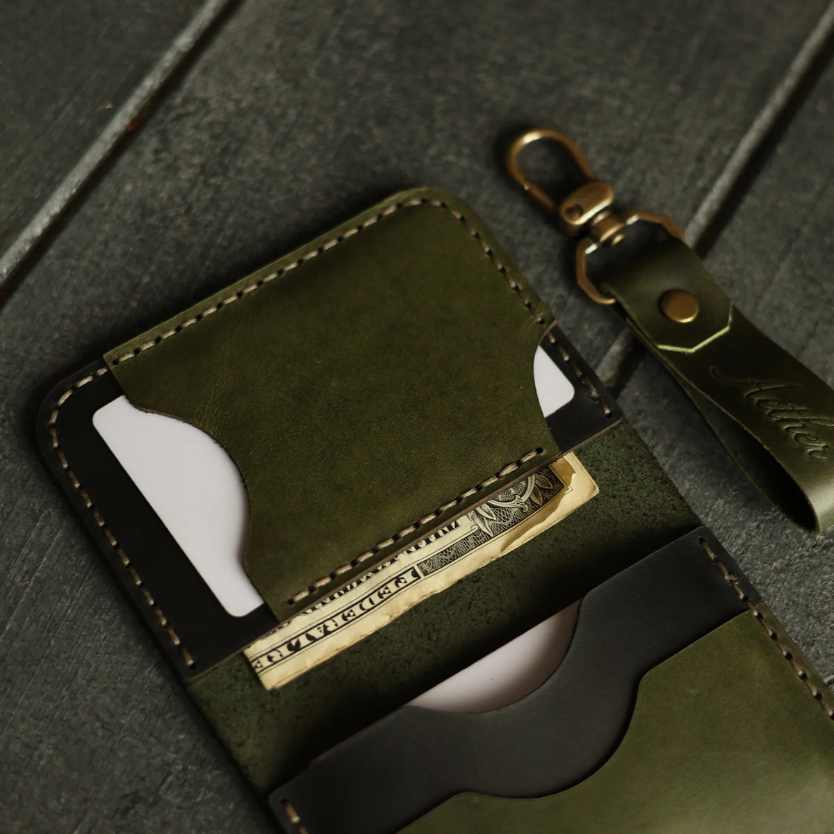 Olive Green Leather Card Holder