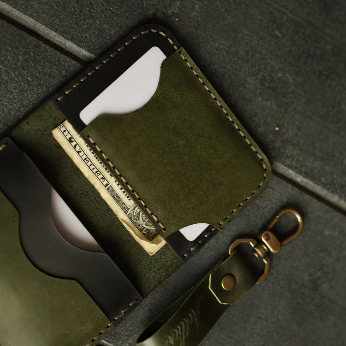 Olive Green Leather Card Holder