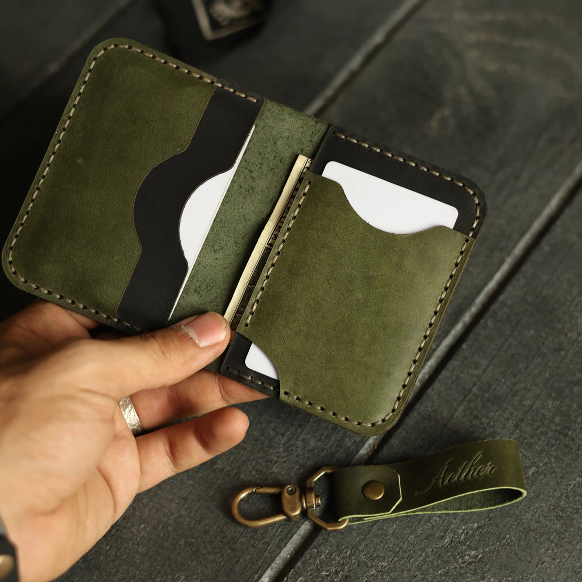 Olive Green Leather Card Holder
