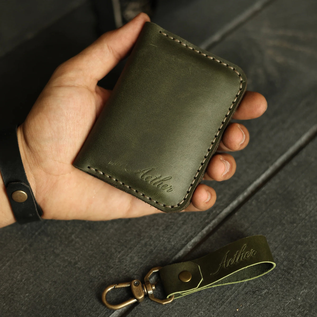 Olive Green Leather Card Holder