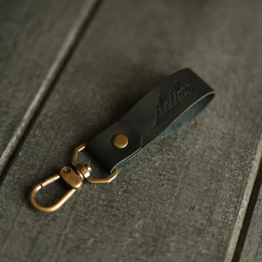 Midnight Black Leather Keychain