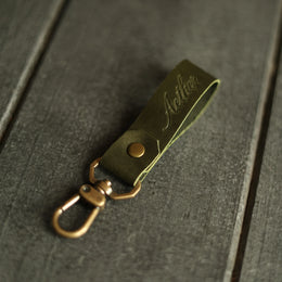 Olive Green Leather Keychain